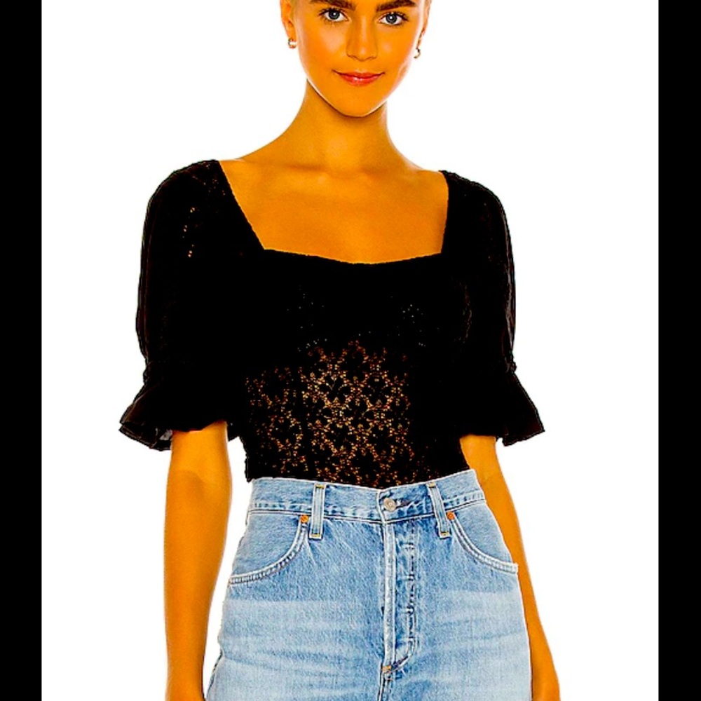 Adorable Free People Black Lace Top - NWT Small
